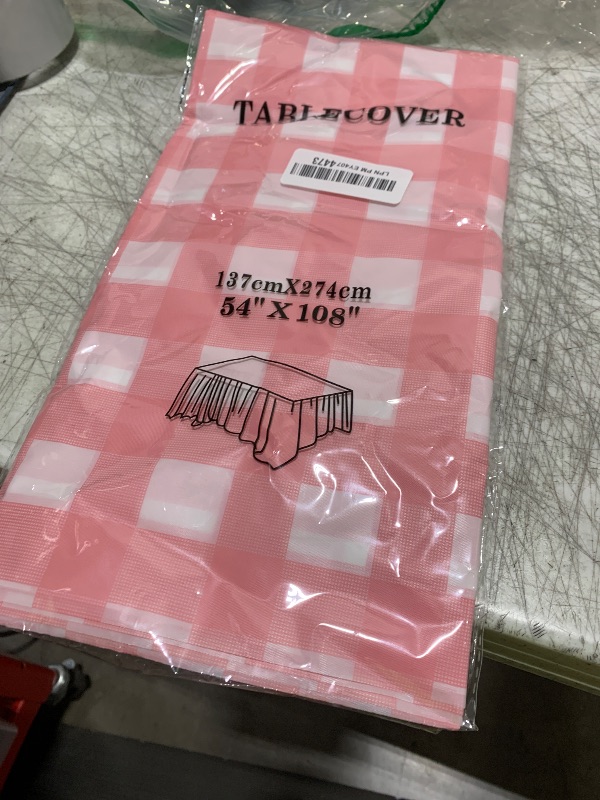 Photo 1 of 2 Pack Pink Gingham Tablecloth Rectangular Pink and White Checkered Tablecloths Disposable Plastic Pink Plaid Table Cover for Parties, Outdoor Picnic, Birthday, Wedding, Camping 54 × 108 Inch