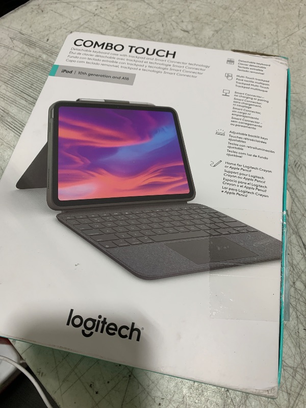 Photo 1 of Logitech Combo Touch iPad 10th Gen Case, Detachable Keyboard, Large Precision Trackpad, Backlit Keyboard, Smart Connector - Oxford Gray