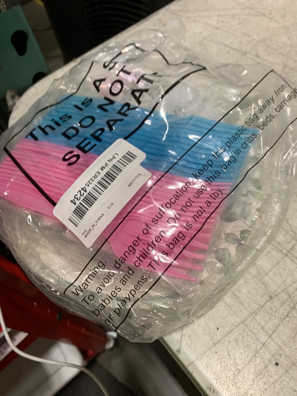 Photo 1 of Sunnyray 96 Pcs Balloon Gender Reveal Plates Napkins Gender Reveal Baby Shower Party Supplies Baby Shower Paper Tableware Set Dessert Plates Napkins Forks for 24 Guests