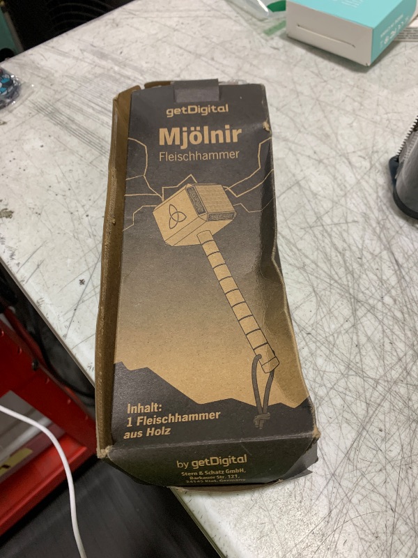 Photo 1 of getDigital Mjölnir Meat Tenderizer Tool - Thor's Hammer Kitchen Helper for Tenderizing Steak - Acacia Wood with Dual-Sided Aluminum Caps and Runes Decoration