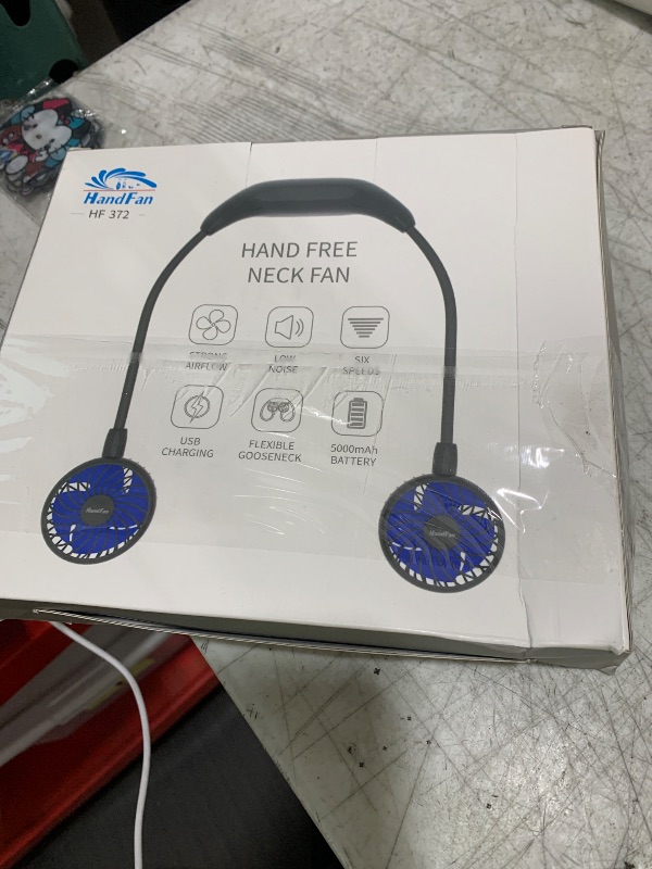Photo 1 of HandFan 5000mAh Portable Neck Fan, Necklace Fan Battery Operated Max 26hrs working, Wearable Fan Rechargeable 6 Speeds, Hands-Free Fan 360° Adjustable for Outdoor Activities Travel Office Home (Black)