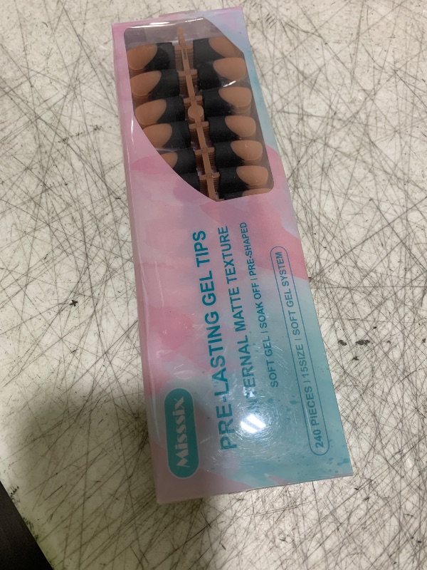 Photo 1 of Misssix Black French Gel Nail Tips, 240Pcs French Tip Press on Nails Long Square, No Need to File 3 in 1 Tips Pre-lasting, Fake Nails for Nail Art DIY 15 Sizes