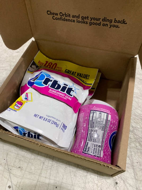 Photo 1 of ORBIT Bubblemint Sugar-Free Chewing Gum Bulk Pack, 2 Bags - 180 Pieces 1 Bottles - 55 Pieces Bubble Gum