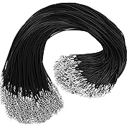 Photo 1 of 100Pcs Premium Leather Necklace Chains Bracelet Cord with Clasps for Pendants, Bulk Waxed Rope Necklace String, Black , 18" for Jewelry Making Supplies, 1.5mm DHOOZ
