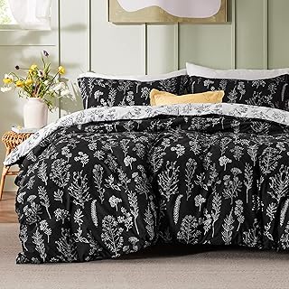 Photo 1 of Bedsure Queen Comforter Set - Black Bed Set, 3 Pieces Cute Floral Bedding, 1 Soft Reversible Botanical Flowers Comforter and 2 Pillow Shams