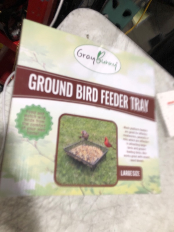 Photo 1 of Gray Bunny Bird & Squirrel Feeder Tray 11x11 Inches, Cardinal, Blue Jay, Crow, Wild Large Bird Feeders for Outdoors, Outside Free Standing Metal Hopper Bowl Feeding Platform