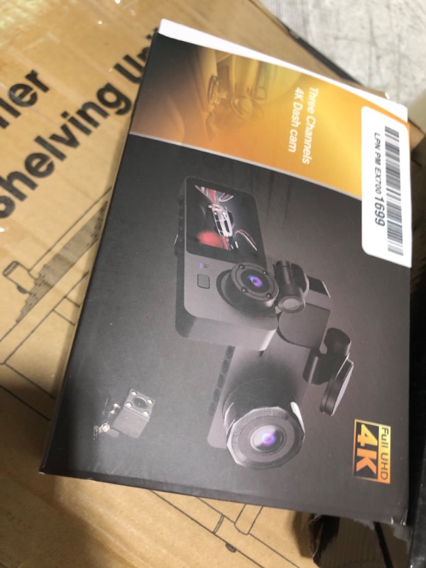 Photo 1 of 3 Channel Dash Cam,4K+1080P Dash Cam Front and Rear Inside, Dash Camera for Cars, Triple Car Camera with 32GB Card,Built-in G-Sensor, 2’’ IPS Display Car Camera,Loop Recording,24Hr Parking