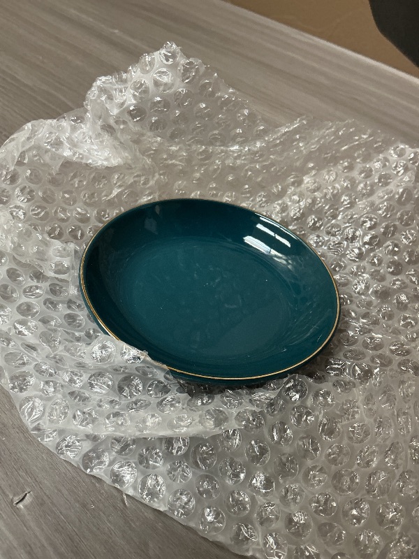 Photo 1 of Travel glass small Jewelry Dish 5.5", Trinket Dish for Ring Earring, Gift for Woman Daugther green/blue with gold rim 