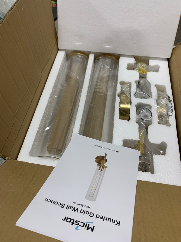 Photo 1 of 19.5" Knurled Gold Wall Sconces Set of 2, Bathroom Vanity Light Fixtures with Clear Glass Tube, Modern Lamp Lighting for Bedroom, Living Room, Hallway, Staircase, Mirror, Kitchen