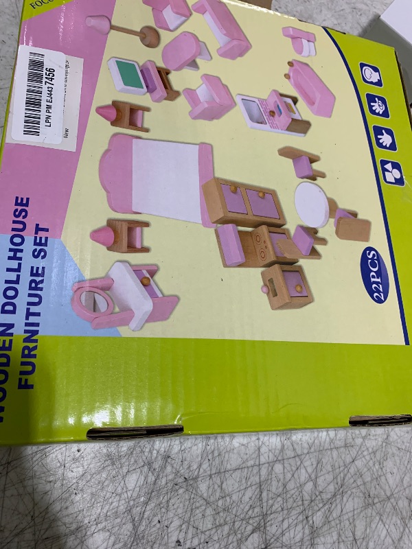 Photo 1 of Wooden Dollhouse Furniture Set, 22 Pcs Miniature Dollhouse Accessories Including 5 Room Kits, Little People House Furniture, Doll House Furniture Toys Gift for Girls Boys Age 3+