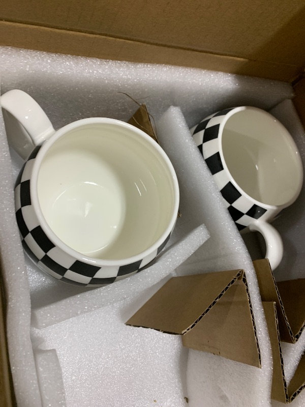 Photo 1 of LAUCHUH Coffee Mug Set of 6, 18 oz Large Porcelain Coffee Mugs Checkered Coffee Cups With Big Handle Cappuccino Cups for Tea, Cocoa, Milk, Latte, Mocha, Black and White