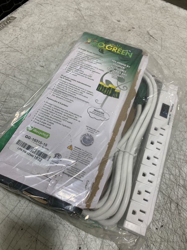 Photo 1 of Go Green Power Inc. (GG-16315-15) 6 Outlet Surge Protector, 1200 Joules, White, 15 Ft Cord