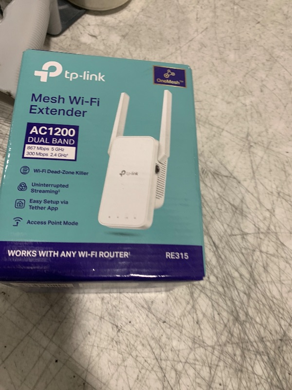 Photo 1 of TP-Link AC1200 WiFi Extender, 2025 Wirecutter Best WiFi Extender, 1.2Gbps Home Signal Booster, Dual Band 5GHz/2.4GHz, Up to 1600 Sq.ft and 32 Devices, EasyMesh Compatible, One Ethernet Port (RE315)