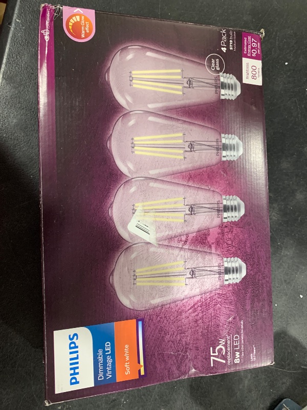 Photo 1 of Philips LED 75W ST19 4-Pack Vintage Edison Spiral Soft White (2700K) 800 Lumen (8W = 75W) Dimmable Clear Flicker-Free Light Bulbs
