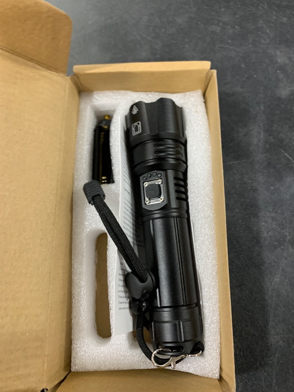 Photo 1 of Rechargeable Flashlights High Lumens, 990,000 Lumens Brightest Flashlight, 5 Modes Super Bright Led Flashlight, 12H Running time, Handheld Flashlights for Home/Camping, Flash Light IPX6 Waterproof