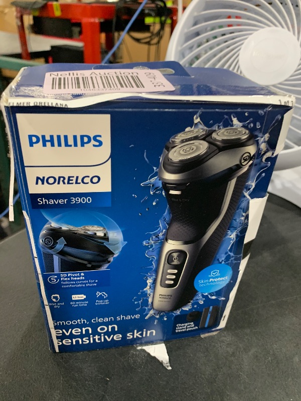 Photo 1 of Philips Norelco Shaver 3900 Series, Wet and Dry Electric Shaver, P-Cap, Travel Pouch, Charging Stand, Storm Blue, Model S3341/92