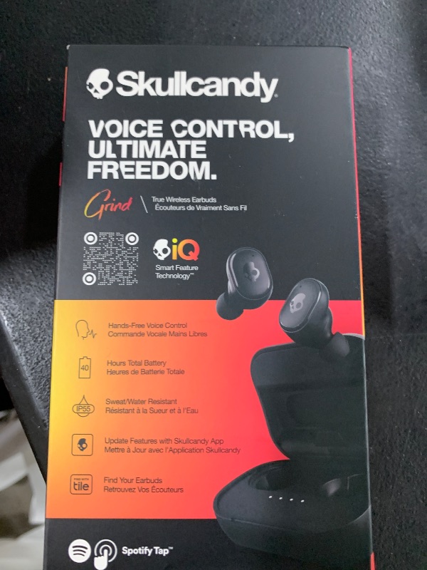 Photo 1 of Skullcandy Grind Wireless Earbuds, Bluetooth Headphones, Up to 40 Hours Battery, Noise Isolating Fit, Microphone for iPhone Android, Customizable via Skull-iQ App - True Black