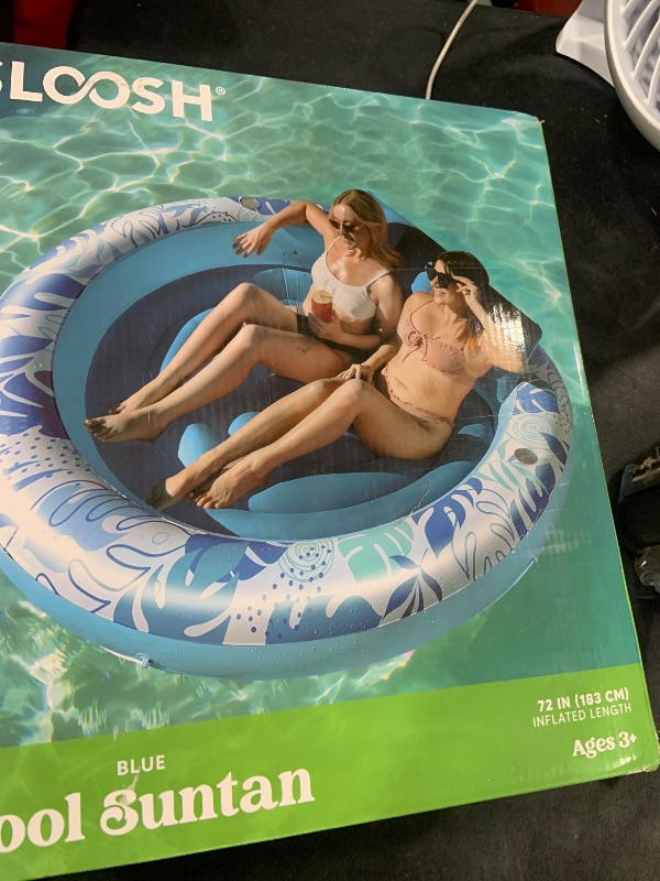 Photo 1 of SLOOSH Inflatable Tanning Pool Lounger Float,72" x 65" Pool Floats Adult with Pillow,Luxury Fabric Large Suntan Tub Raft Floatie,Sunbathing Bed Lounge for Water Blow Up Kids Ball Pit Party Gifts,Blue