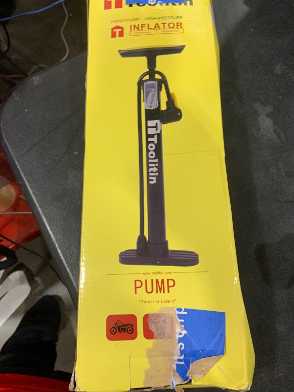 Photo 1 of TOOLITIN Bike Pump Portable Floor Bicycle Tires Air Pumps with Presta and Schrader,Multifunctional Ball Needle, for Mountain and Road Bikes Tires, Ball Pump