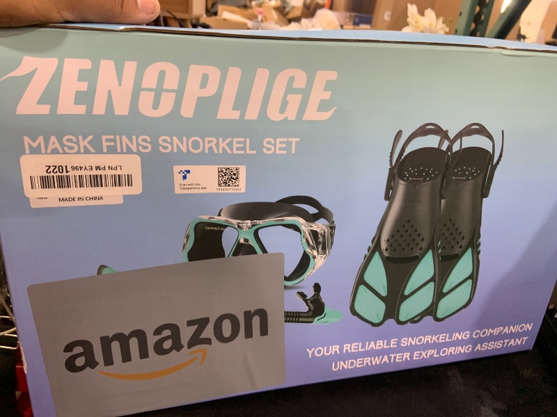 Photo 1 of Zenoplige Mask Fins Snorkel Set, Snorkeling Gear for Adults, Panoramic View Snorkel Mask Anti-Fog, Adjustable Dive Flippers, Dry Top Snorkel and Travel Bag, Scuba Gear for Swimming Snorkeling Diving