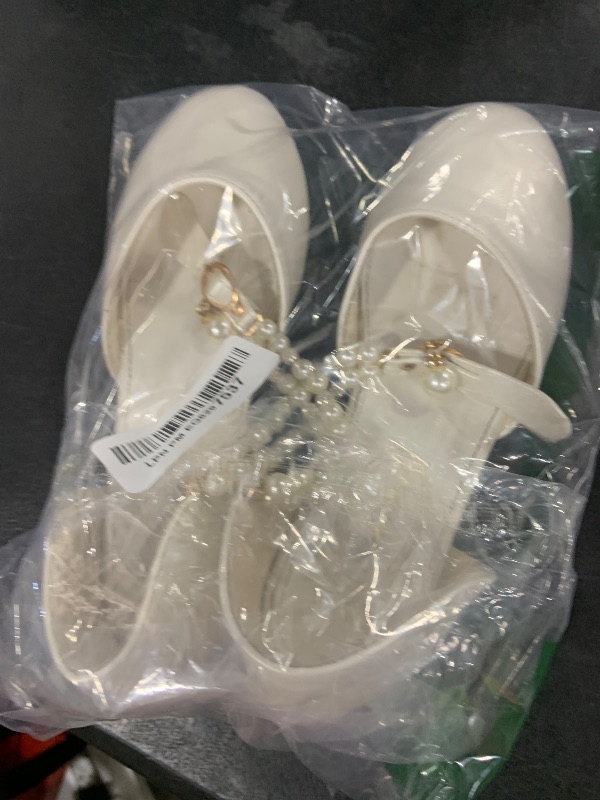 Photo 1 of GOJERP Toddler Flower Girls Dress Shoes Wedding Party School Glitter Low Heel Mary Jane Princess Pumps Sandals for Little Kids (White, Numeric_2)