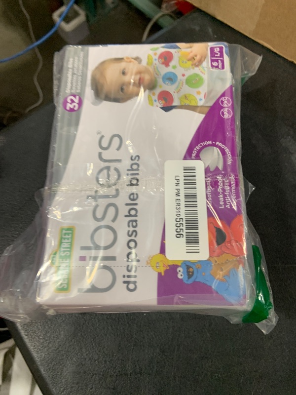 Photo 1 of Bibsters, Sesame Street Large Disposable Bibs with Patented Crumb-Catcher, Leakproof Liner, and Reusable Fastener, Ages 6+ Months, 32 count