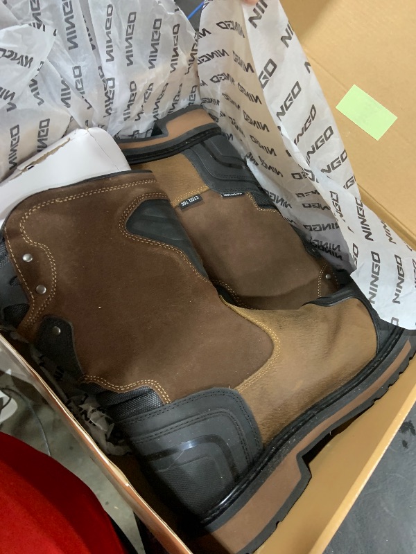 Photo 1 of NINGO Steel Toe Work Boots for Men, Waterproof Safety Boots with All-Around Protection, Mens Square Toe Construction Boots with Slip Resistant & EH Protection, for Industrial Motorcycle