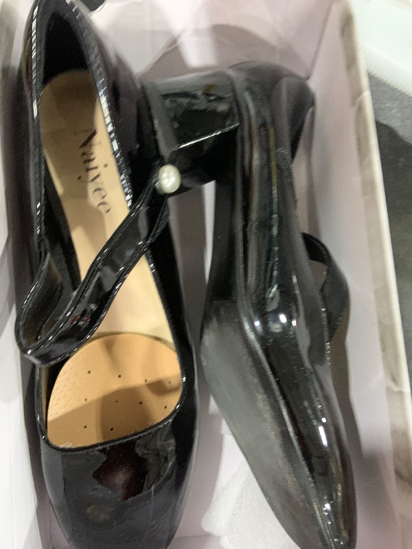 Photo 1 of Naiyee Black Mary Janes for Women Chunky Heel Mary Janes Ankle Strap Dress Shoes for Women Close Round Toe Heels Pumps Size 7