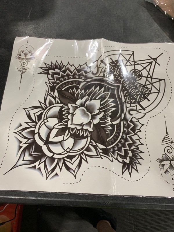 Photo 1 of Temporary Floral Tattoos Adults for Women Temporary Neck Long Lasting Temp Realistic Fake Unique Tattoo Mandala Body flowers Sticker Women Real Looking Fake Tatoos (geometry)