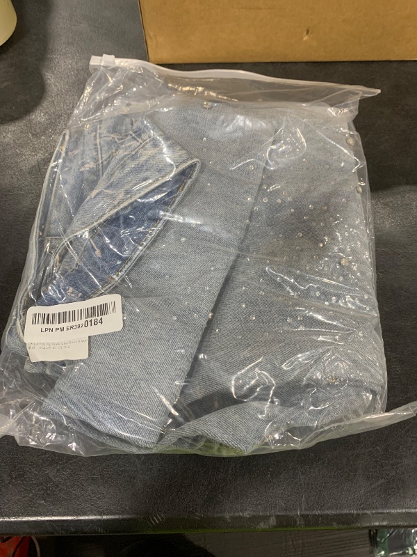 Photo 1 of ELKNLMU Hip Hop Rhinestone Jeans Men Women Baggy Straight Vintage Blue Denim Pants Streetwear Jeans Trousers (X-Large)