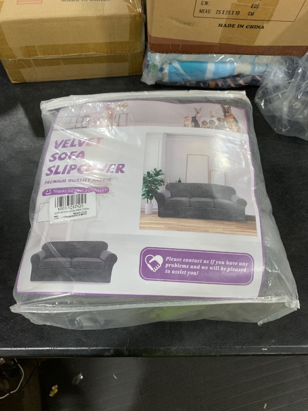 Photo 1 of WEERRW Velvet Couch Covers for 2 Cushion Couch Sofa - High Stretch Luxury Velvet Plush 3 Pieces Sofa Slipcovers with Elastic Bottom, Furniture Protector for Pets, Machine Washable, Dark Grey, Medium