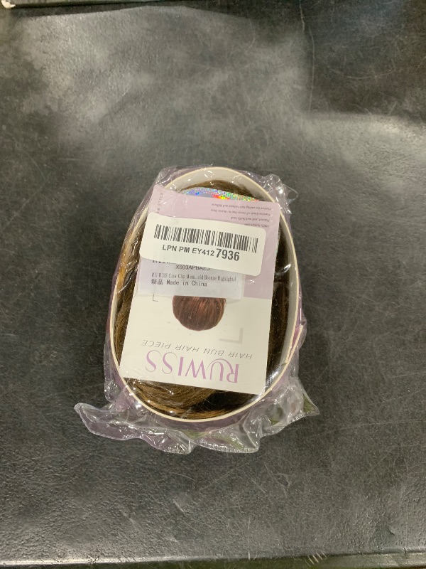 Photo 1 of RUWISS Claw Clip Messy Bun Hair Piece Real Human Hair Buns Wavy Curly Chignon Hair Bun Extensions Tousled Updo Hair Buns Claw Clip Ponytail Hairpieces (Dark Brown with Golden Blonde)
