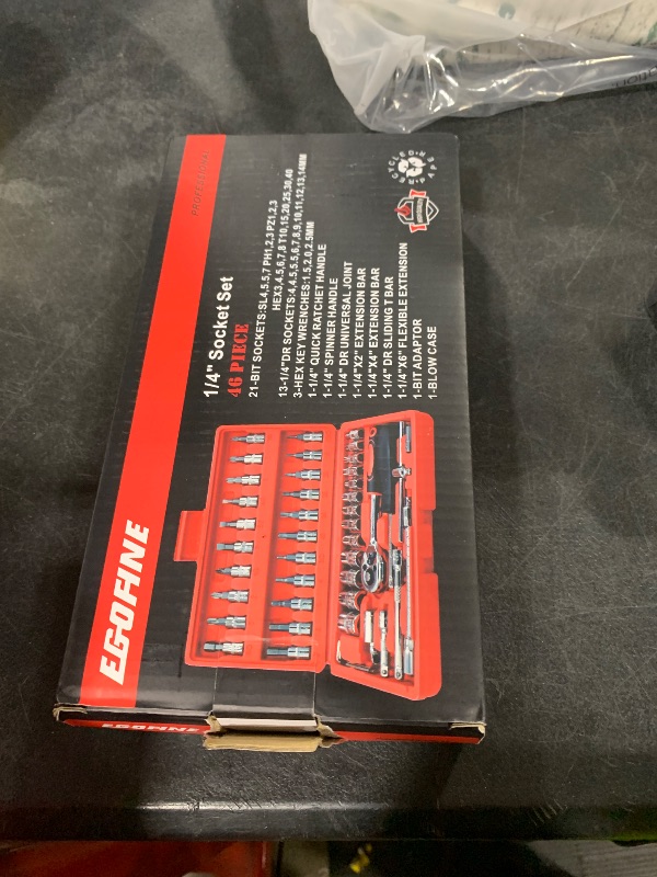 Photo 1 of Egofine 46 Pieces 1/4 inch Drive Socket Ratchet Wrench Set, with Bit Socket Set Metric and Extension Bar for Auto Repairing and Household, with Storage Case