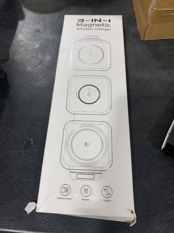 Photo 1 of 3 in 1 Charging Station for Apple Multiple Devices, Foldable Magnetic Fast Wireless Charger Dock, Travel Charging Pad for iPhone 16 15 14 13 12 Pro Max Plus Apple Watch Series & AirPods 4/3/2/Pro