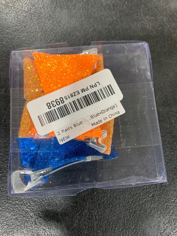 Photo 1 of 2 Pairs Blue Dog Ears and Orange Dog Ear Hair Bow Clips for Toddler Kids Adult Glitter Bows Halloween Costume Animal Cosplay Hair Accessories Birthday Party Supplies (Blue+Orange)