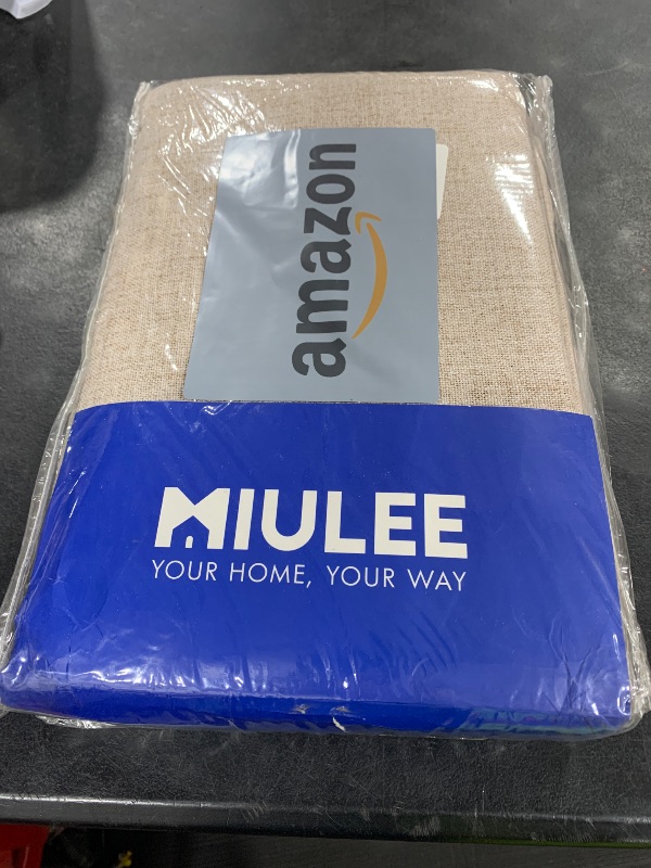 Photo 1 of MIULEE 100% Blackout Linen Textured Curtains for Bedroom Solid Thermal Insulated Natural Beige Grommet Room Darkening Curtains & Drapes Luxury Decor for Living Room Nursery 52 x 92 Inch (2 Panels)