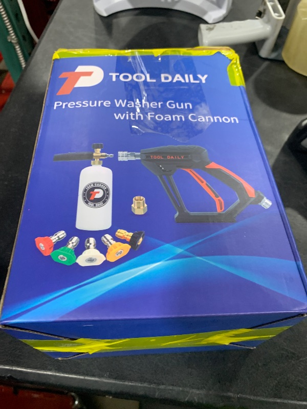 Photo 1 of Tool Daily Short Pressure Washer Gun with Foam Cannon, 1/4 Inch Quick Connector, with 5 Pressure Washer Nozzle Tips, 1 Liter