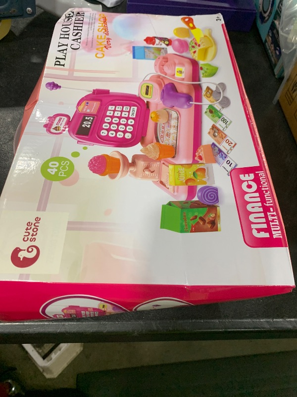 Photo 1 of Cash Register Toy for Kids with Scanner, Calculator, Speaker, Play Money, Grocery Food, Pretend Play Learning Toy for Toddler