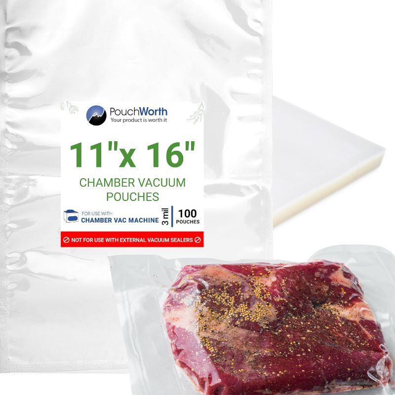 Photo 1 of 100 pcs Clear 11" x 16" Gallon, 3 mil Chamber Machine Pouches, Pre-Cut Chamber Vacuum Sealer Bags, Heavy Duty Seal Pouch, BPA-Free Chamber Sealer Bags with Tear Notch
