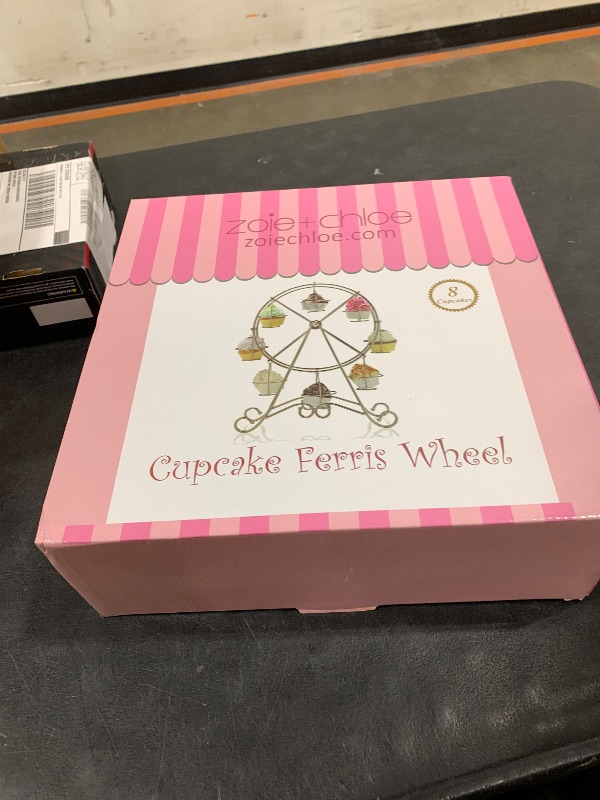 Photo 1 of Zoie + Chloe Ferris Wheel Cupcake Stand - Decorative Cupcake Holder for Parties - Spinning Display for Serving Pastry, Treats & Desserts - Easy-to-Clean, Fits 8 Small Cupcakes - 14x4x17, Rose Pink