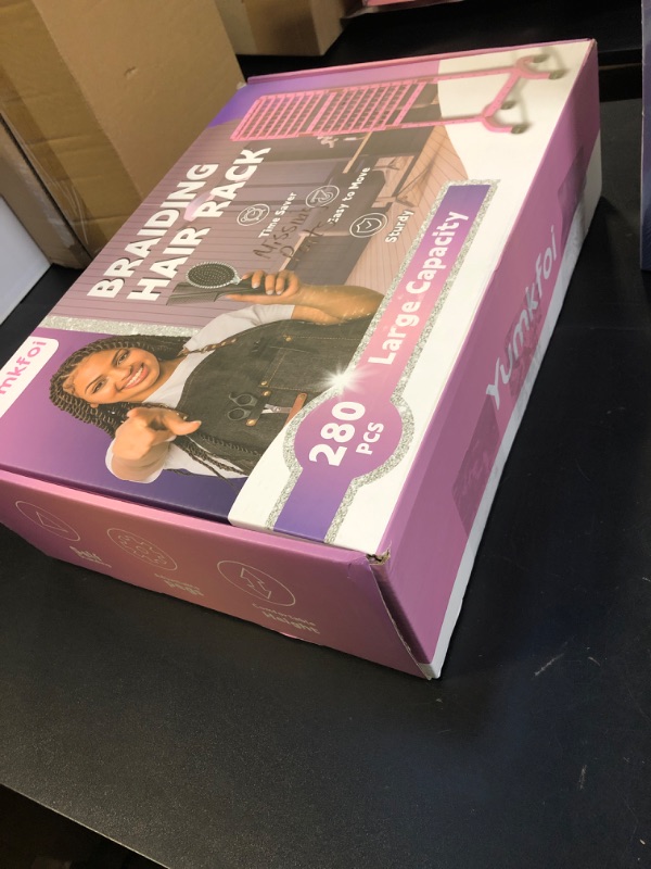 Photo 1 of Yumkfoi Adjustable Braiding Rack 280 Pegs, 2-Sided Braiding Hair Rack for Braiders, Standing with Wheels, Pink Hair Separator for Stylists