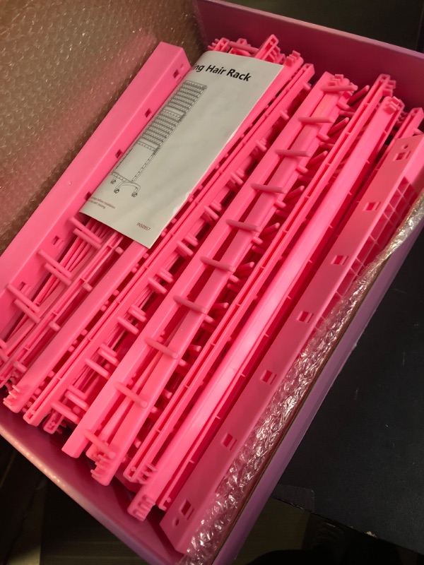 Photo 1 of Yumkfoi Adjustable Braiding Rack 280 Pegs, 2-Sided Braiding Hair Rack for Braiders, Standing with Wheels, Pink Hair Separator for Stylists