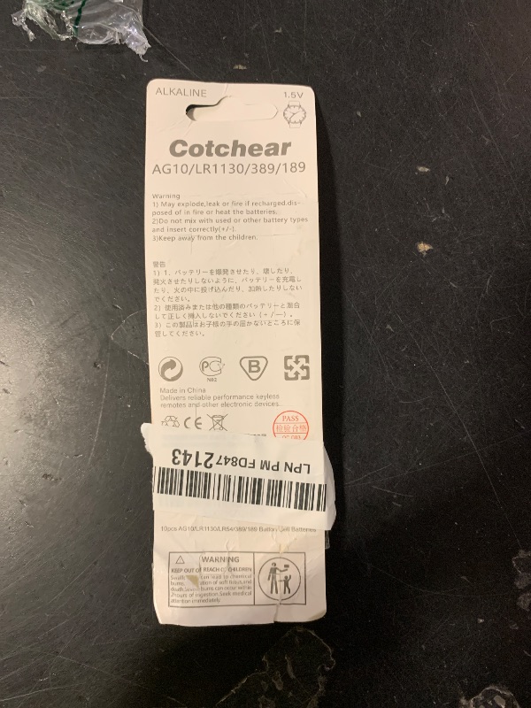 Photo 1 of 10pcs AG10 Button Cell Batteries LR1130 Button Cell Battery 1.5V 1130 Battery Button Cell 389 SR54 189 SR1130 LR54 Batteries