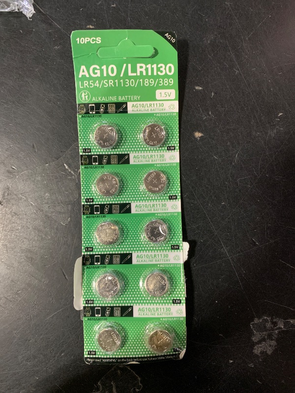 Photo 1 of 10pcs AG10 Button Cell Batteries LR1130 Button Cell Battery 1.5V 1130 Battery Button Cell 389 SR54 189 SR1130 LR54 Batteries