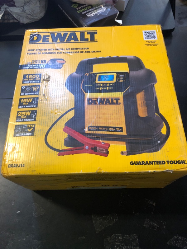 Photo 1 of DEWALT DXAEJ14 Digital Portable Power Station Jump Starter - 1600 Peak Amps with 120 PSI Compressor, 15W USB-A and 25W USB-C Power for Electronic Devices