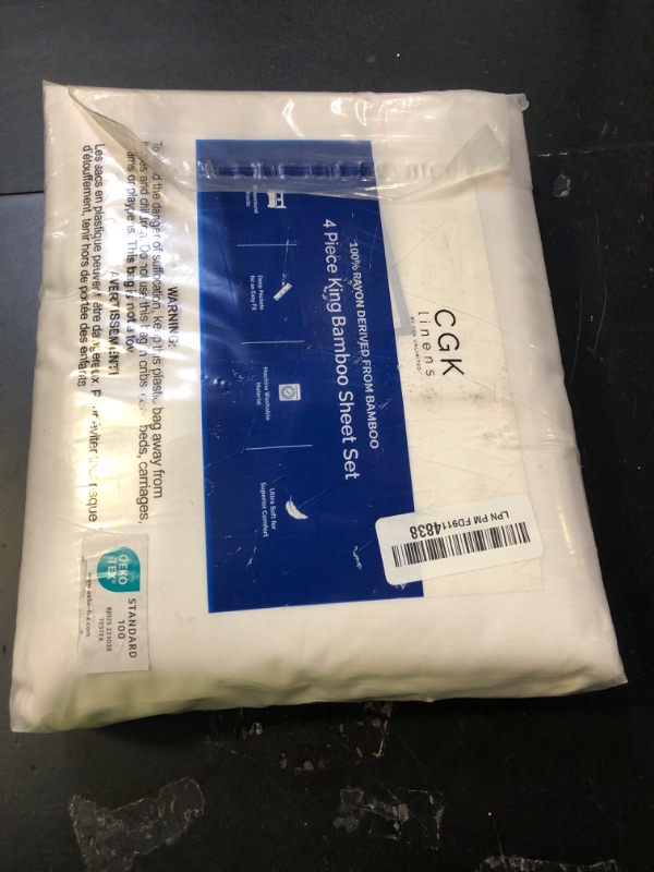 Photo 1 of 100% Rayon Derived From Bamboo - Bamboo Sheets King Size - Cooling Sheets for King - Ultra Soft, Breathable & Hotel Luxury Bedding - 1 Flat & 1 Fitted & 2 Pillowcases w/ 16 Inch Deep Pockets - White