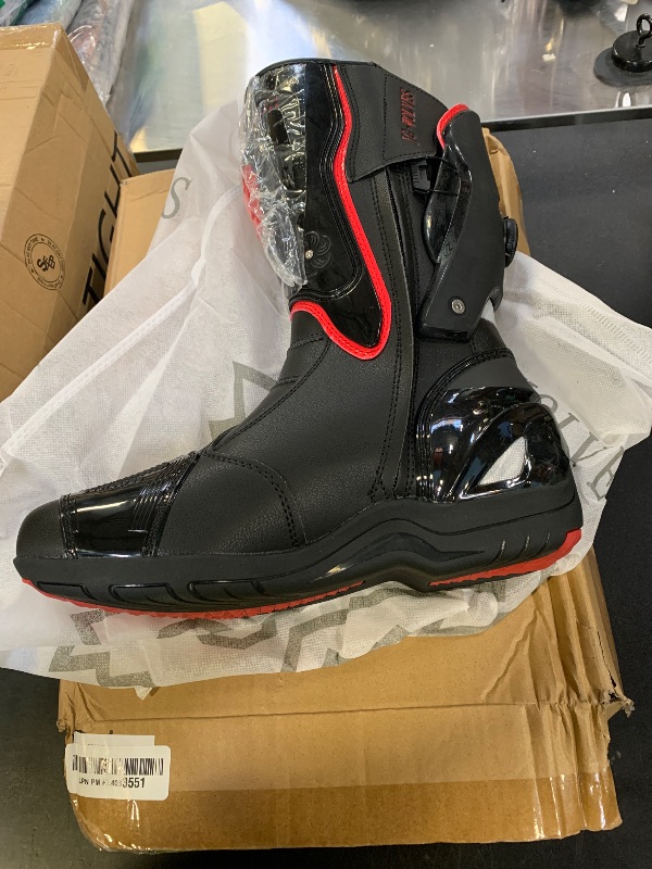 Photo 2 of Zeozoom Motorcycle Riding Boots Motorcycle Leather Boots for Women and Men Protection Anti Slip Racing Sports (Black, Adult, Men, 8, Numeric, US Footwear Size System, Medium)