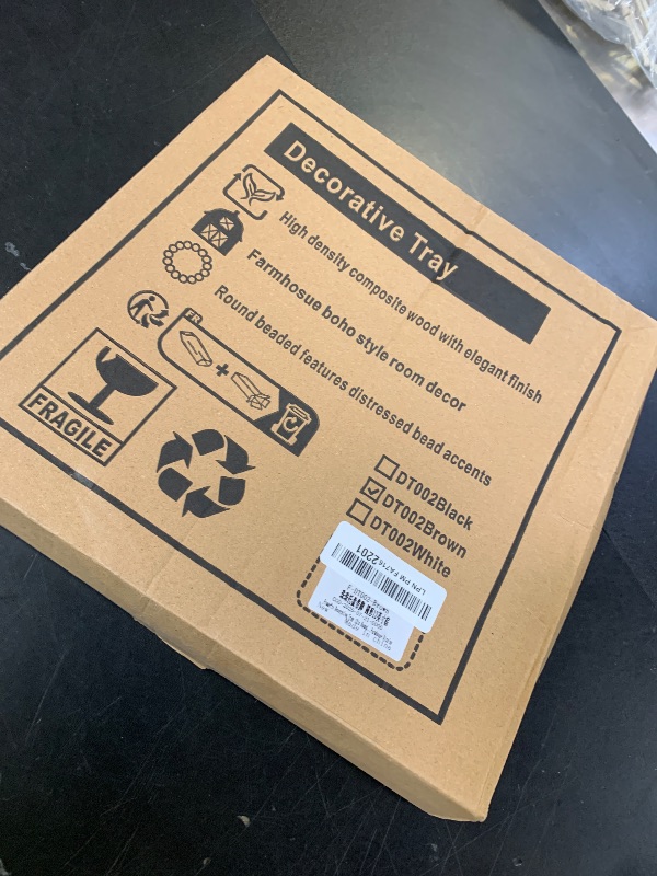 Photo 1 of FramePro Decorative Tray 12in Round Wood Beaded - Brown Serving Tray Risers for Living Room, Coffee Table, Kitchen or Farmhouse Display