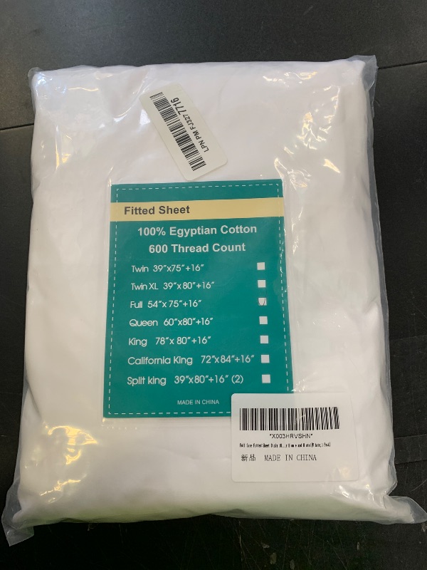 Photo 1 of 100% Egyptian Cotton Fitted Sheet Full Size White, 600 Thread Count, 8-16" Deep Pocket Sheet, Soft & Elastic Sateen Weave Bottom Sheet for Hotel & Home (White, 1 Pack Fitted Sheet Only, Full)