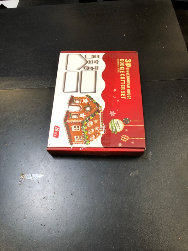 Photo 1 of 10Pcs Gingerbread House Cookie Cutters Set for Christmas Winter Holiday Baking and Decoration, Stainless Steel 3D Gingerbread House Kit for Kids Adults, Gift Package